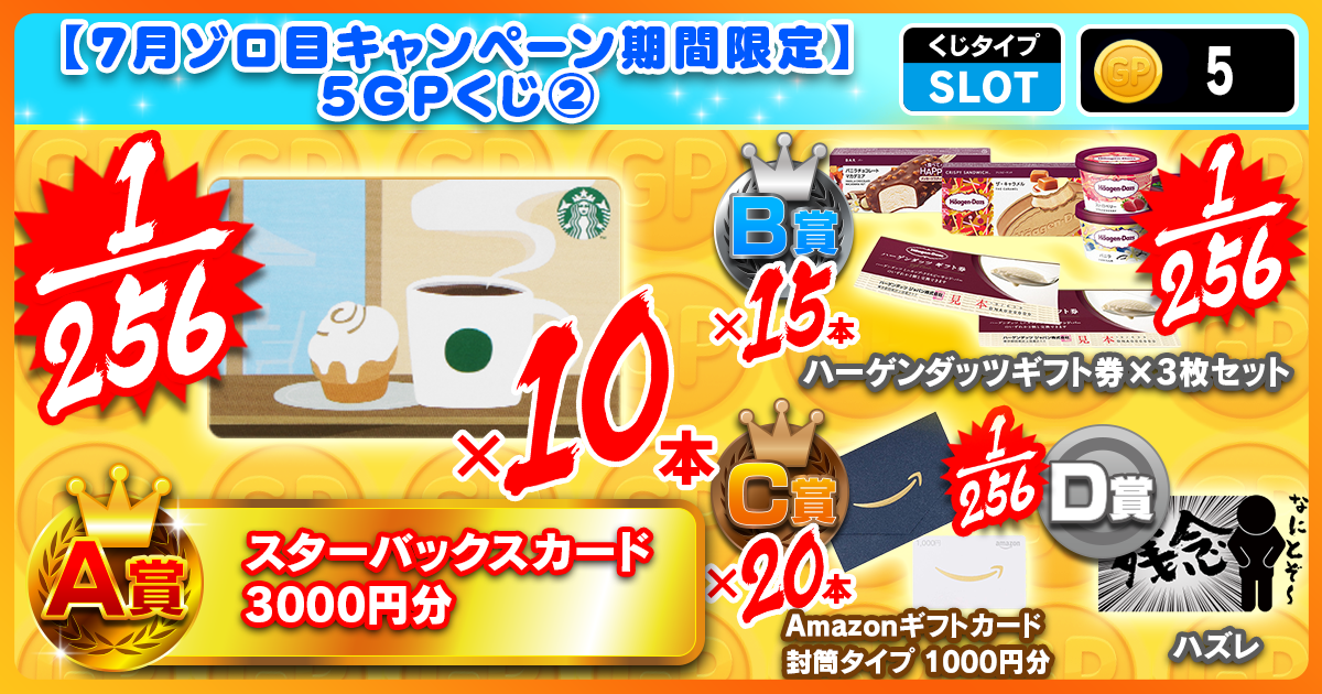 【7月ゾロ目キャンペーン期間限定】5GPくじ②
